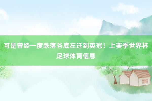 可是曾经一度跌落谷底左迁到英冠！上赛季世界杯足球体育信息