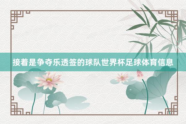 接着是争夺乐透签的球队世界杯足球体育信息