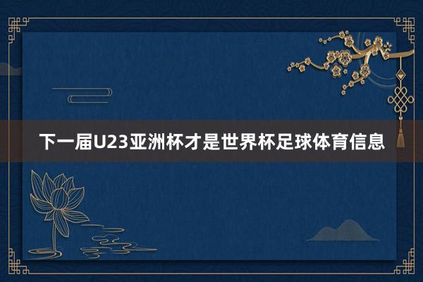 下一届U23亚洲杯才是世界杯足球体育信息